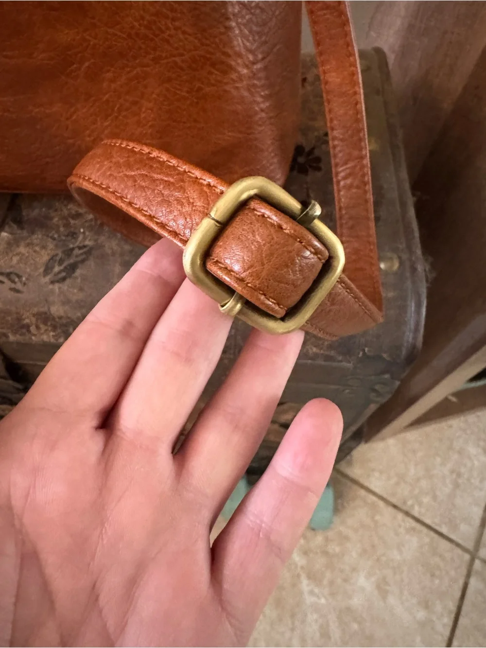 Moda Luxe Rust Suede & Leather Backpack with Gold Clasp